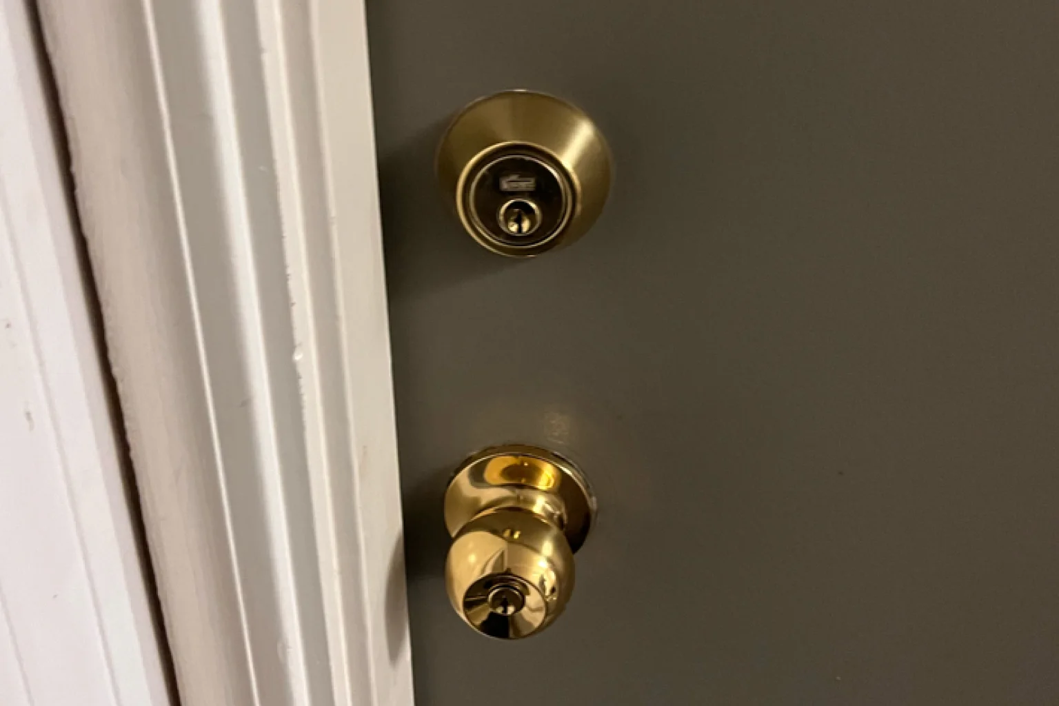 Brass deadbolt and door knob installation